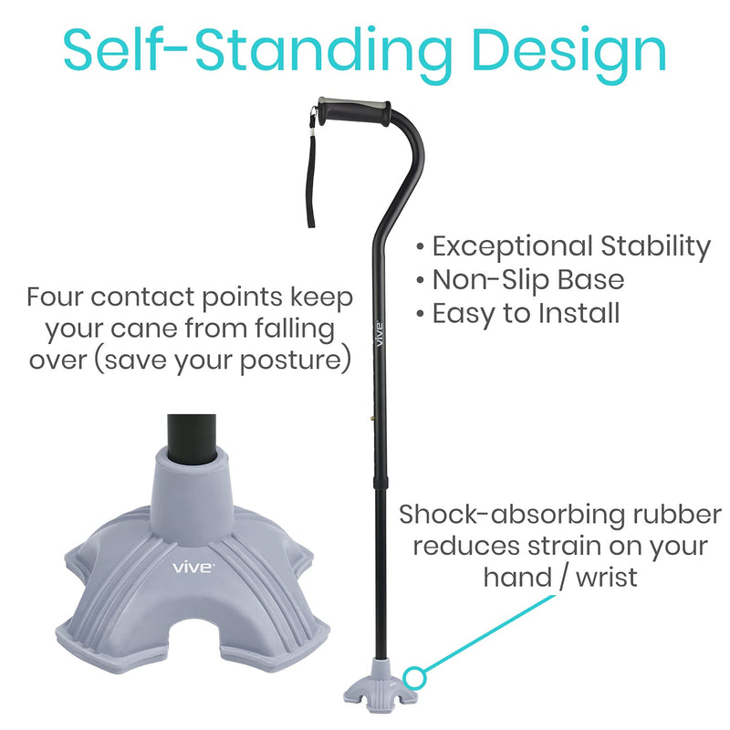 [Australia] - Vive Cane Tip - Quad Rubber Replacement Foot Pad for Walking Canes - Stable Four Point, Self Standing Quadruple Tripod Stand for Cane - Universal 4 Leg Attachment for Walking Stick (Gray) Gray 