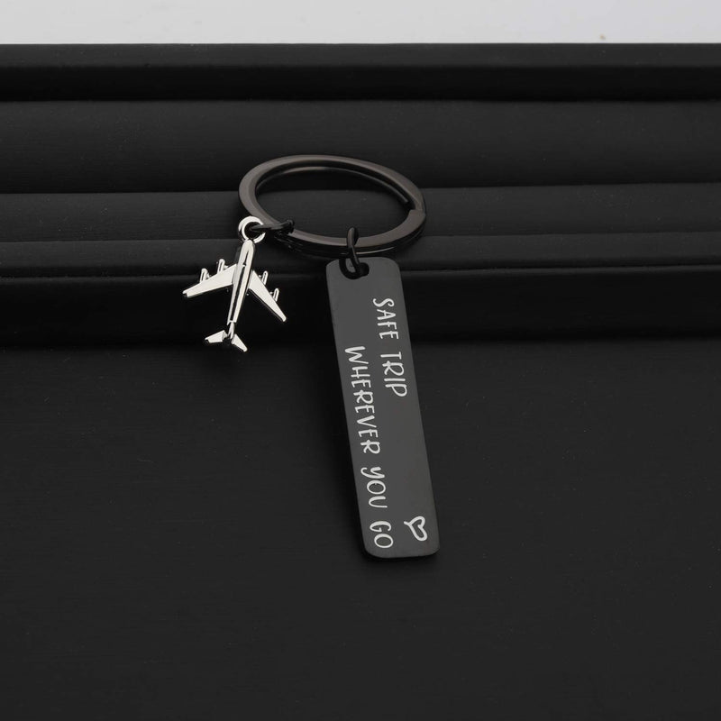 [Australia] - ENSIANTH Safe Trip Wherever You Go Keychain Safe Travels Keychain Flight Attendants Gift Pilot Jewelry Aviation Gift Safe Trip-black Key 