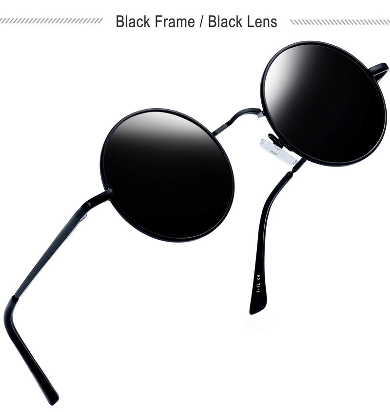 [Australia] - Joopin Polarized Lennon Round Sunglasses Women Men Circle Hippie Sun Glasses 2 Pack (Black+ Silver) as the pictures 