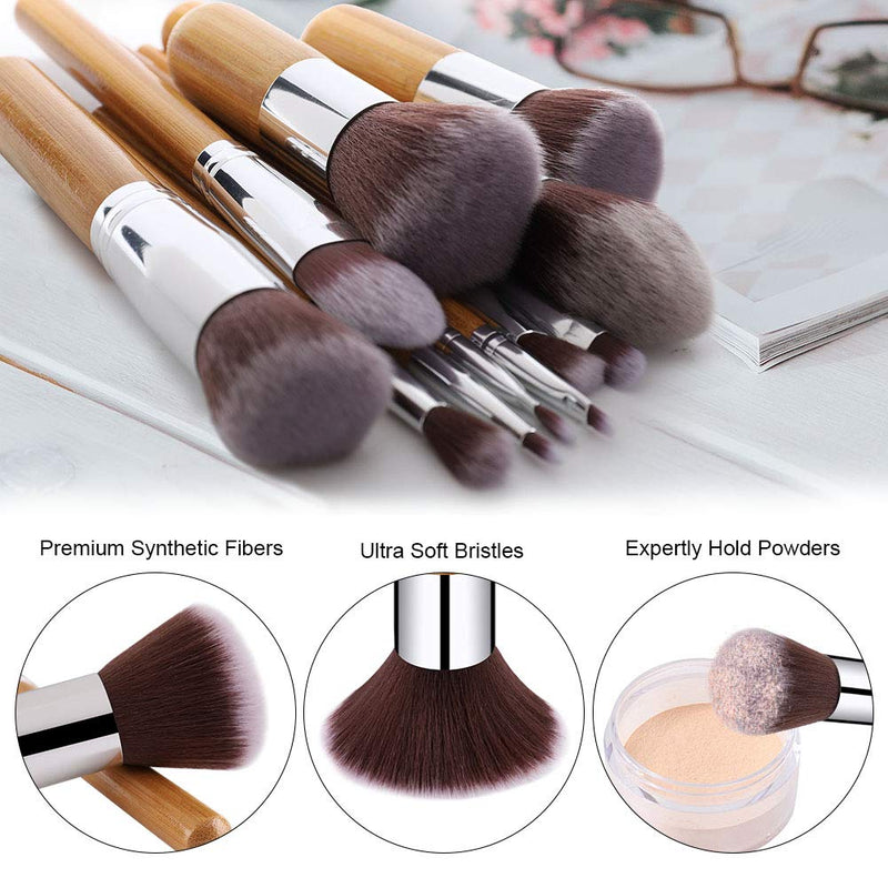 [Australia] - BS-MALL Makeup Brush Set 11Pcs Bamboo Synthetic Kabuki Brush Set Foundation Powder Blending Concealer Eye shadows Blush Cosmetics Brushes with Organizer Bag & Makeup Sponge… 