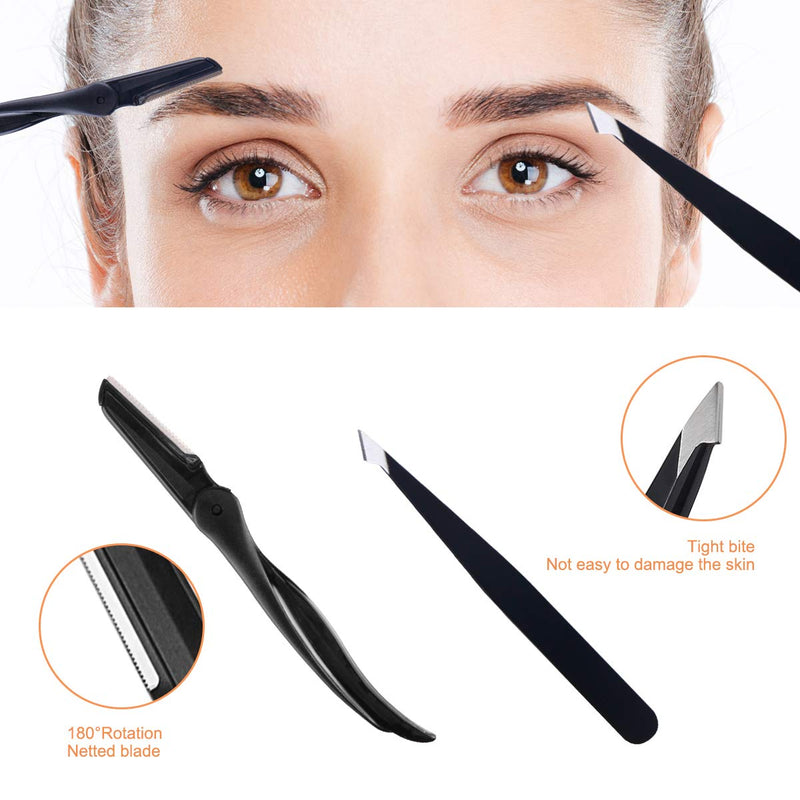 [Australia] - 8PCS Eyebrow Kit For Women Men, 8 in 1 Tweezers for Eyebrows, Professional Eyebrow Grooming Set With Eyebrow Scissors Eyebrow Comb Razor for Face Tweezers Eyelash Eyelash Brush Eyebrow pencil (Black) Black 