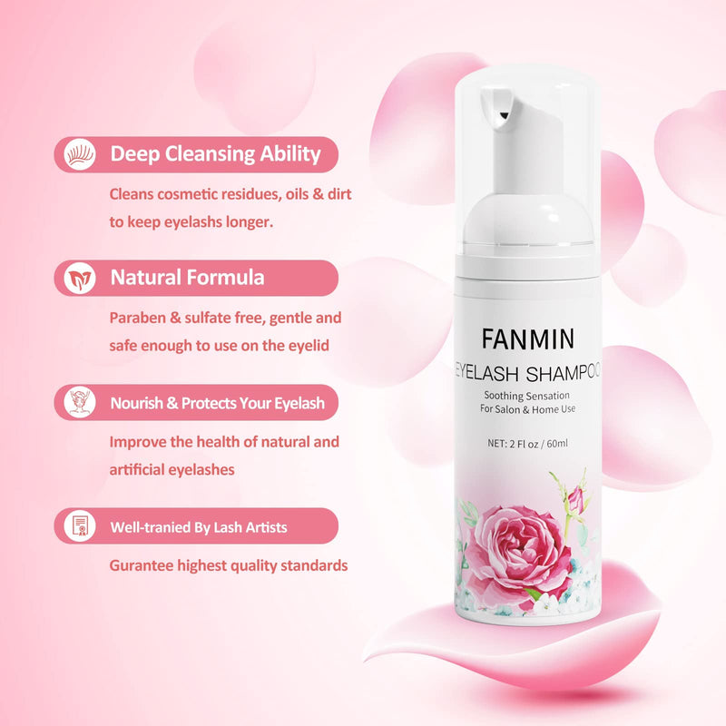 [Australia] - Eyelash Extension Cleanser 60ml +Mascara Wand+ Brush Eyelid Foaming Cleanser,Eyelash Wash and Lash Bath for Extensions,Paraben & Sulfate Free,Makeup Remover,Salon and Home use（60ml/2fl.oz） 60 ml (Pack of 1) 