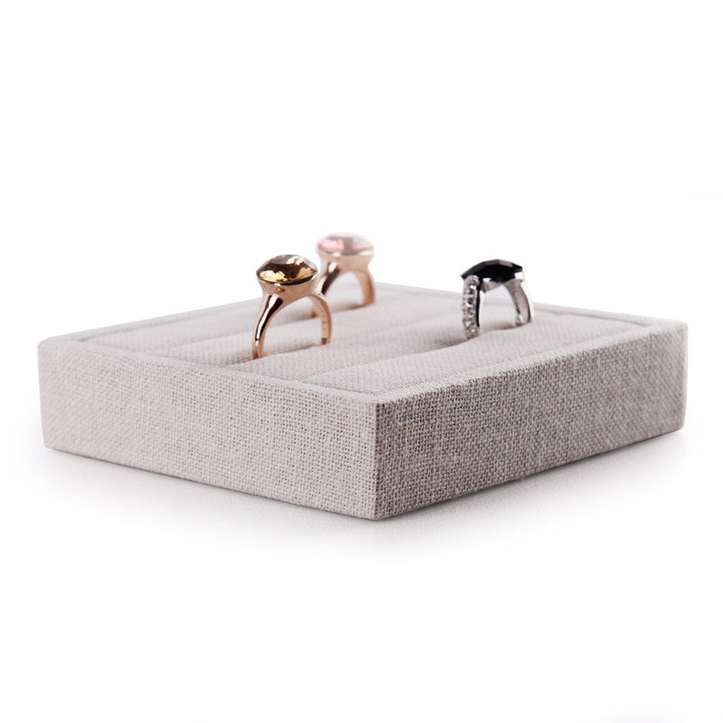 [Australia] - Oirlv linen 3 Slots Ring Earrings Display Trays Showcase Jewelry Organizer (creamy-white,square ) square 