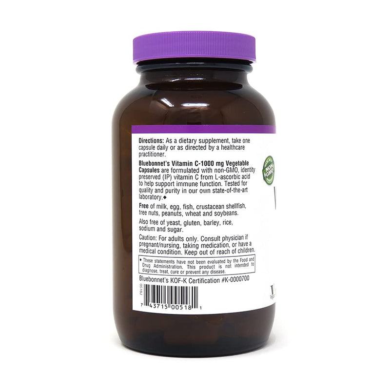 [Australia] - Bluebonnet Nutrition Vitamin C 1000 Mg Vegetable Capsules, Ascorbic Acid, for Immune Skin Health, Vegan, Vegetarian, Non GMO, Gluten, Soy & Milk Free, Kosher, 180 Count 