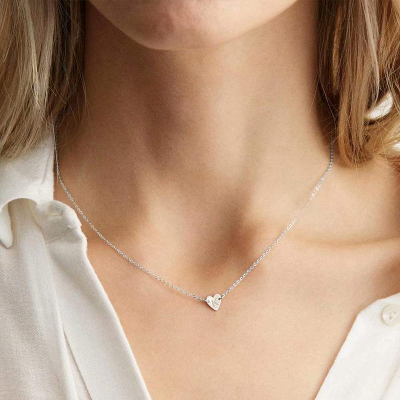 [Australia] - Turandoss Tiny Initial Heart Necklace - 14K Gold Filled Handmade Double Side Engraved Hammered Heart Initial Necklace Gift for Women Girls Jewelry S - Silver 