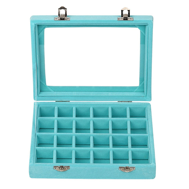 [Australia] - Ivosmart Velvet Glass Jewelry Ring Display Organiser Box Tray Holder Earrings Storage Case (Light Blue) Light Blue 