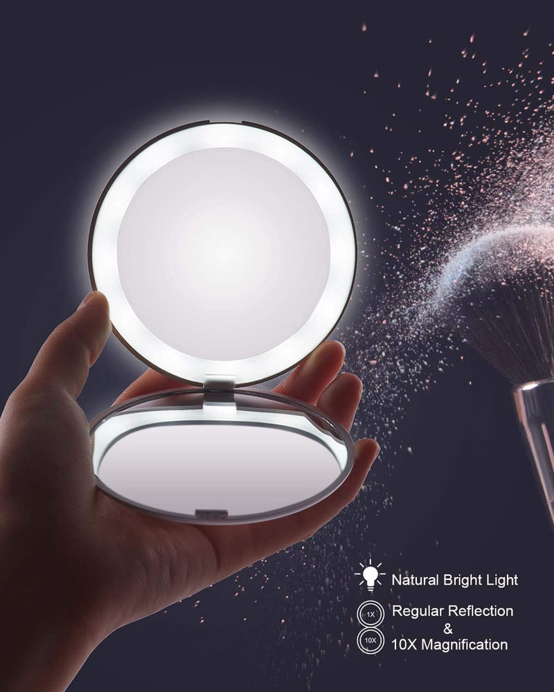 [Australia] - OMIRO LED Lighted Compact Mirror, 3½" Mini 1X/10X Magnification Daylight Travel Makeup Mirror for Purses (White) White 