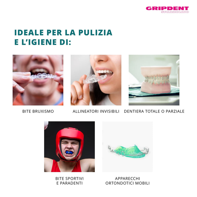 [Australia] - Gripdent Dental Denture Toothbrush - Denture Cleaning and Hygiene Toothbrush - Suitable for: Dentures, Orthodontic Appliances, Bites and Invisible Aligners 