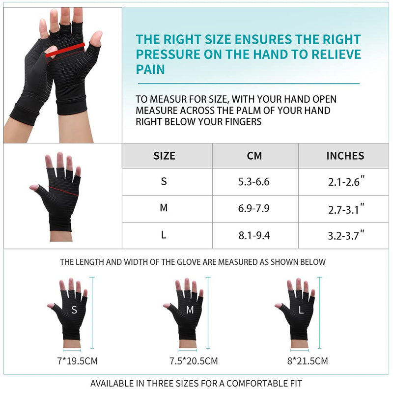[Australia] - Ricbestlab Copper Compression Arthritis Gloves, Best Copper Infused Glove for Women and Men, Fingerless Compression Gloves, Pain Relief and Healing for Arthritis, Carpal Tunnel, 1 Pair, Black (Medium) Medium (1 Pair) 