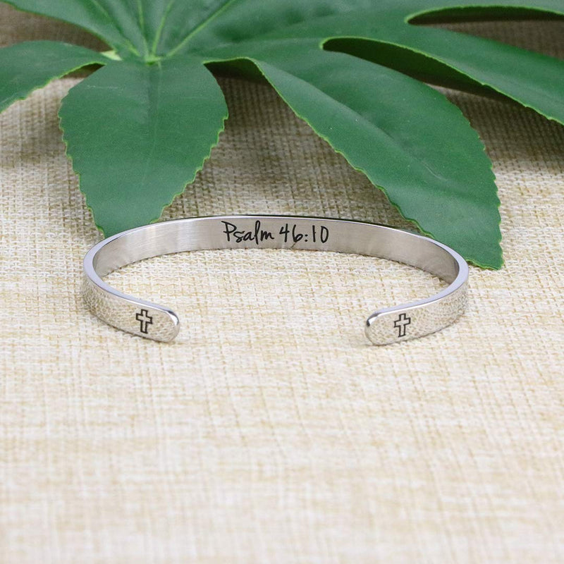 [Australia] - Christian Bracelet Bible Verse Jewelry Religious Gift for Women Inspirational Scripture Cuff Bangle Friend Encouragement Be still and know that I am God Psalm 46:10 