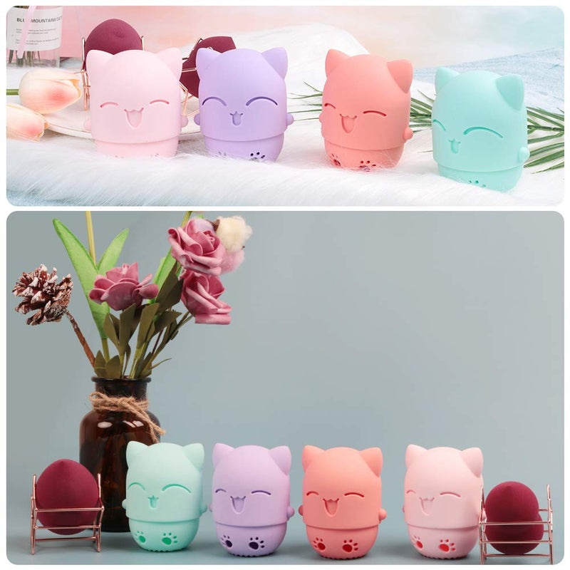 [Australia] - Ozazuco Beauty Sponge Blender Container/2 Beauty Sponge Travel Case and 2 Makeup Sponge Drying Holder/Cute Cat Silicone Makeup Sponge Travel Carrying Case/Beauty Sponge Holder Dry Rack Easy To Carry pink+orange 