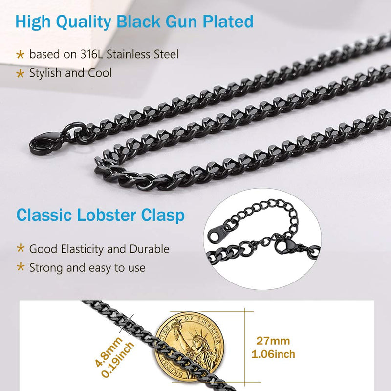 [Australia] - PROSTEEL Stainless Steel Cuban Chain Necklace, Silver/Gold/Black Tone, Nickel-Free, Hypoallergenic Necklace, W: 4.8mm-14mm, L: 14inch-30inch, Come Gift Box 14.0 Inches A: 4.8mm-black 