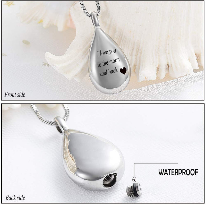 [Australia] - Carved Teardrop Keepsake Ashes Necklace Urn Pendant Cremation Memorial Jewelry I love you to the moon and back 