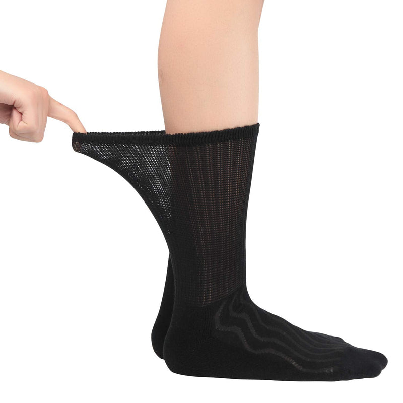 [Australia] - MD 6 Pairs Non-Binding Men's Cushioned Moisture Wicking Bamboo Diabetic Crew Dress Socks 10-13 3Black/3White 