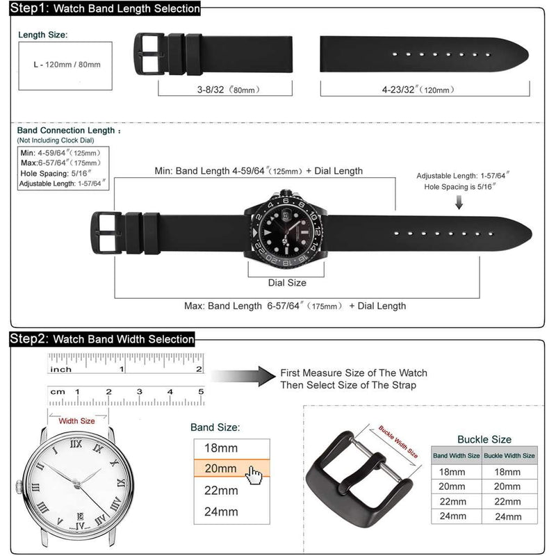 [Australia] - WOCCI Watch Bands - Premium Silicone Rubber Replacement Straps with Black Buckle (18mm 20mm 22mm 24mm) 18mm 