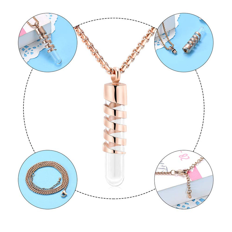 [Australia] - Clear Glass Tube Cremation Urn Jewelry Ashes Holder Necklace Keepsake Memorial Pendant Including Box/Fill Kits Rose gold 