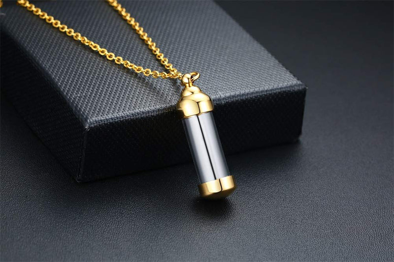 [Australia] - HUANIAN Stainless Steel Glass Container Tube Urn Keepsake Cremation Ashes Memorial Pendant Necklace for Men Women Gold 