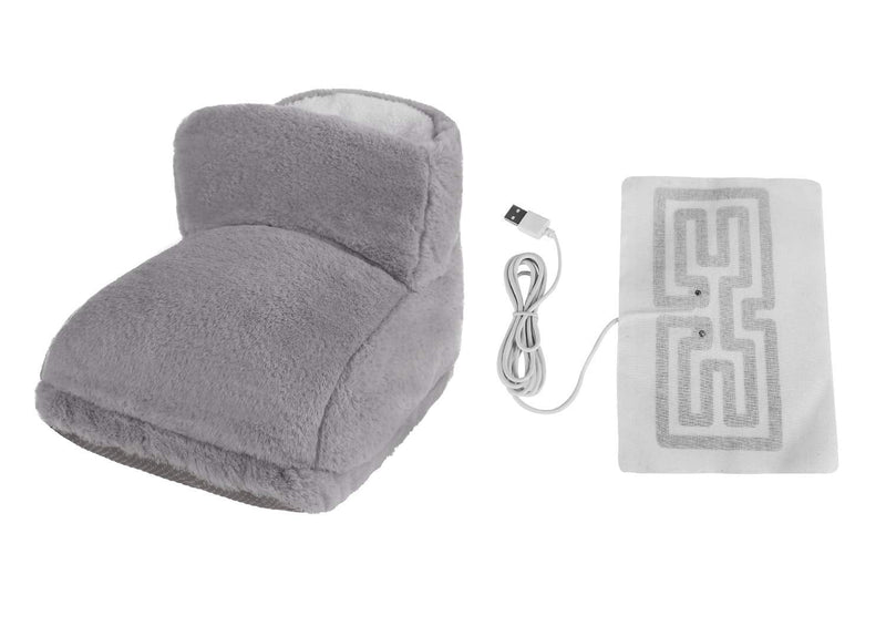 [Australia] - Furry USB Electric Heated Foot Warmers Winter Home Office Thick Plush Foot Heater Thermal Heating Pad Cushion Heat Therapy Feet Warmer Boots Shoes for Men Women Grey 