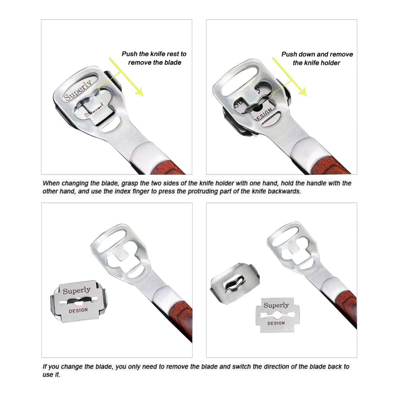 [Australia] - BEINY Stainless Steel Callus Shaver Pedicure Dead Hard Skin Remover Heel Razor Wooden Handle Cutter with Skin Rub & 10 Blades for Foot Care, Removing Solid, Cracked Skin Cells 