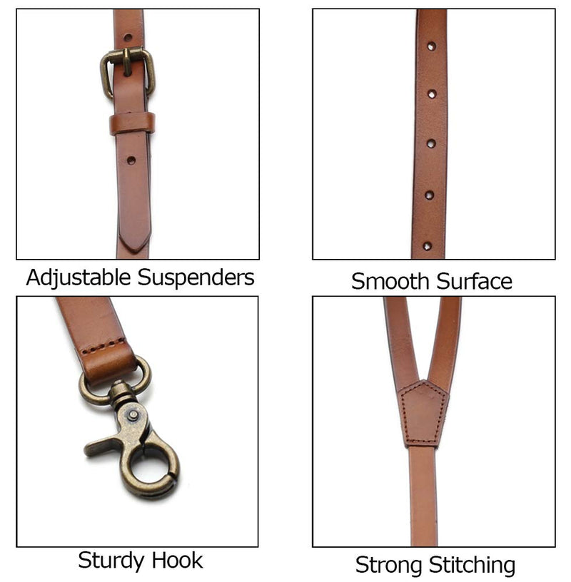 [Australia] - Leather Suspenders for Men Y Back Design Adjustable Brown Gneuine Leather Suspenders Groomsmen Gift for Wedding Medium,Fits 5'78''-6'0'' 