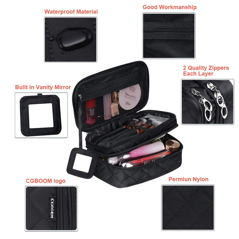 [Australia] - Make Up Bag Organiser for Women, Travel Cosmetic Bag Waterproof with Brush Compartment and Mirror(23 * 10 * 14cm), Portable Double Layers Large Capacity Make up Case 