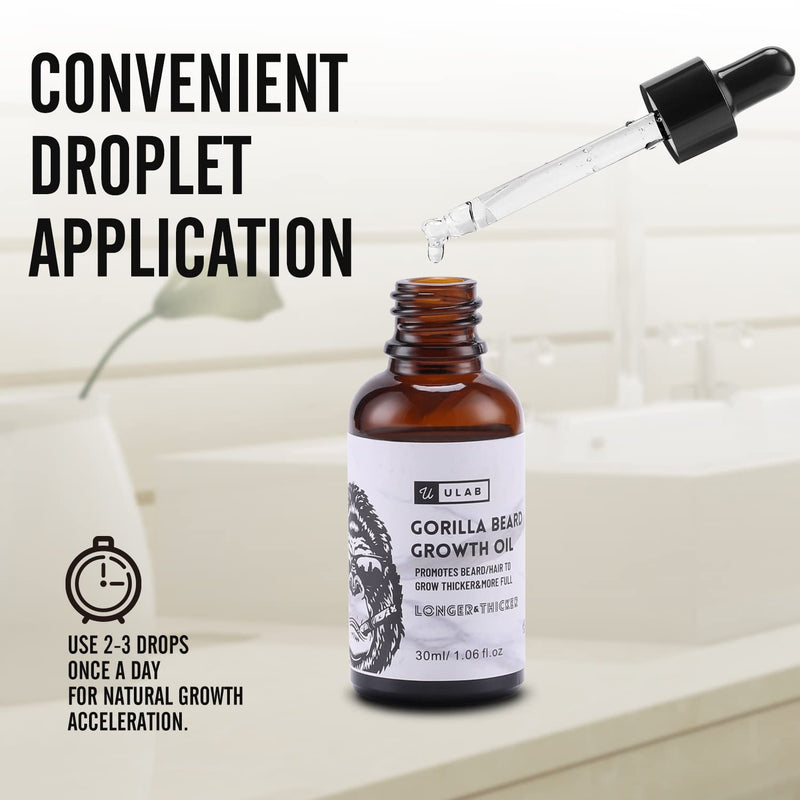 [Australia] - uLab Gorilla Beard Oil for Hair Growth, Mens Natural Daily Hair Growth Oil Formula for Beards and Facial Hair, 30ml 