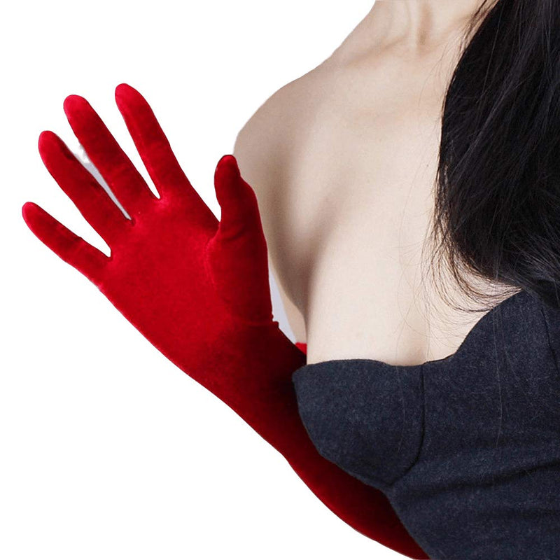 [Australia] - DooWay Women Long Velvet Gloves Opera Length Costume Evening Banquet Stretch 24 inches Adult Size Red 60cm 