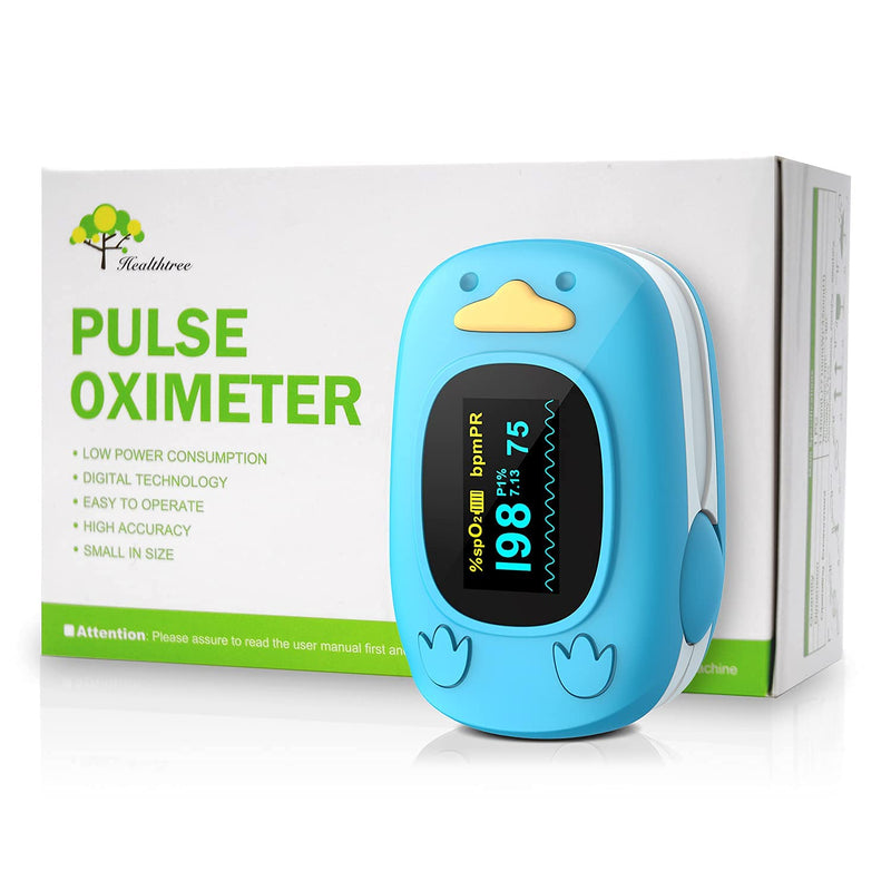 [Australia] - Children Fingertip Pulse Oximeter Blood Oxygen Saturation Monitor for Baby Kids and Pediatric Portable Oxygen Monitor with OLED Screen Included Batteries Blue 