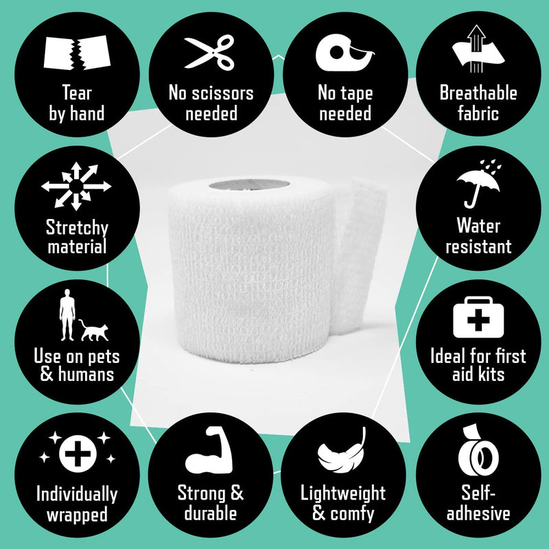 [Australia] - Inksafe White Self Adherent Cohesive Bandages 5cm x 4.5m Box of 12 - Uses Include Tattoo Grip Wrap, Vet Wrap, Tape for Wrist and Ankle Sprains 