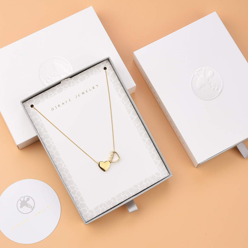 [Australia] - Girafe Double Floating Heart Choker Necklace 14k Real Gold Plated Love Present for Her 14inch 