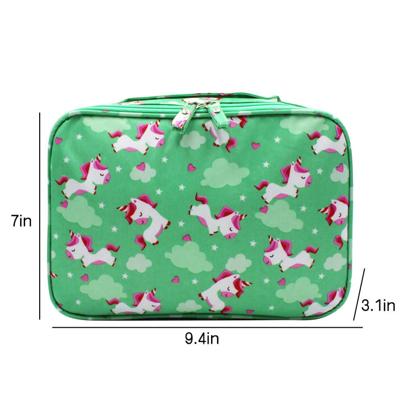 [Australia] - mosstyus Makeup Cosmetic Bag Travel Makeup Cosmetic Case Portable Waterproof Toiletry Bag for Women Girls, Green Unicorn 