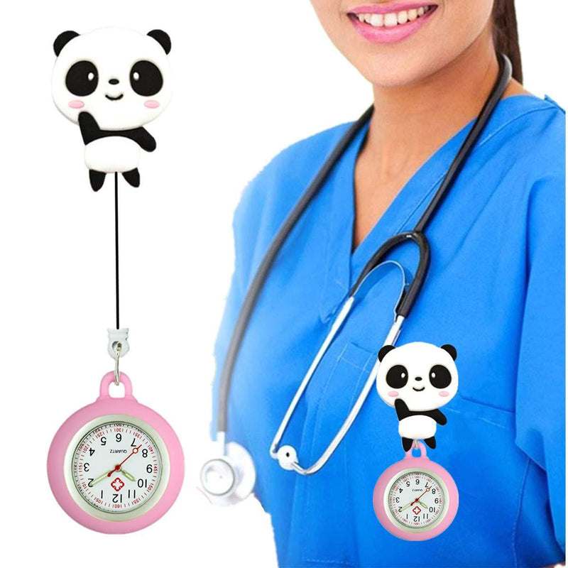 [Australia] - Unisex Luminous Nurse Fob Watch Rainbow Cover Clip-on Hanging Retractable Medical Pocket Watch for Men Women Glow in Dark Nurse Doctor Brooch Fob Watch Gift Panda 