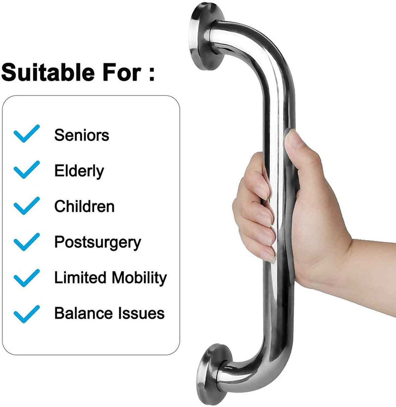 [Australia] - 2 Pack Anti Slip Safety Support Stainless Steel Grab Rails-12 Inch Stainless Steel Grab Bars for Bathroom, Hand Rails for Handicap, Elderly, Disabled, Senior 12" 