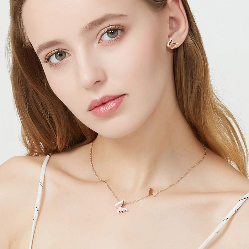 [Australia] - WDSHOW Rose Gold Stainless Steel Butterfly Pendant Necklace 16-18 inch Earring and Necklace (rose gold) 