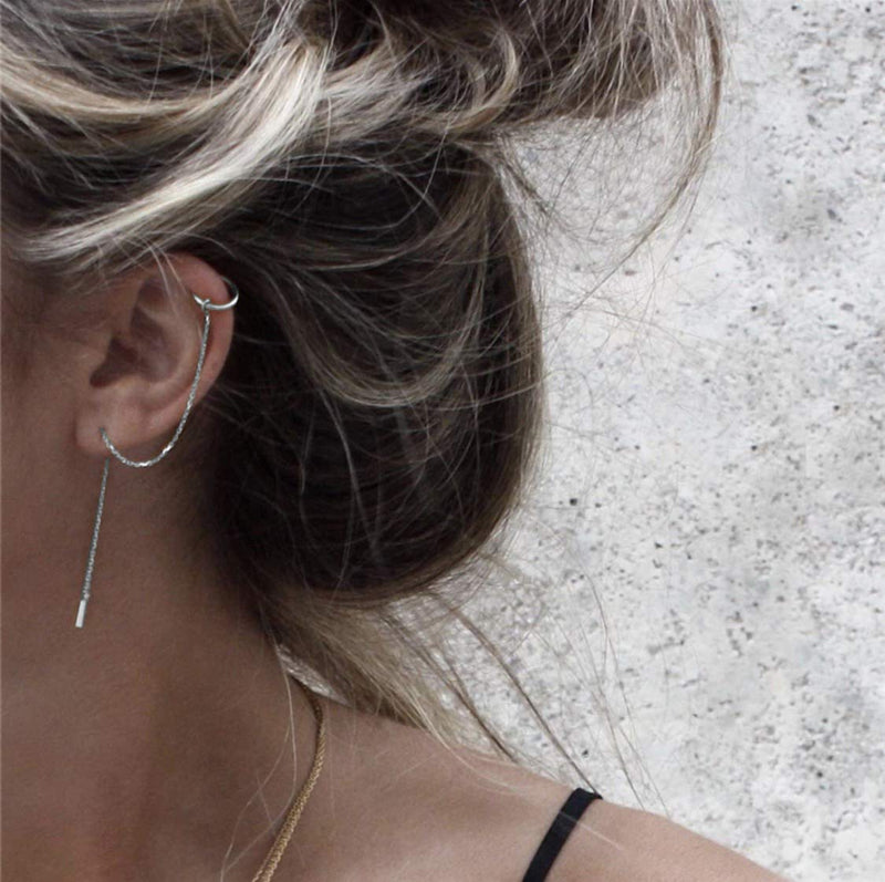 [Australia] - SLUYNZ 925 Sterling Silver Cuff Chain Earrings Wrap Tassel Earrings for Women Teen Girls Crawler Earrings 