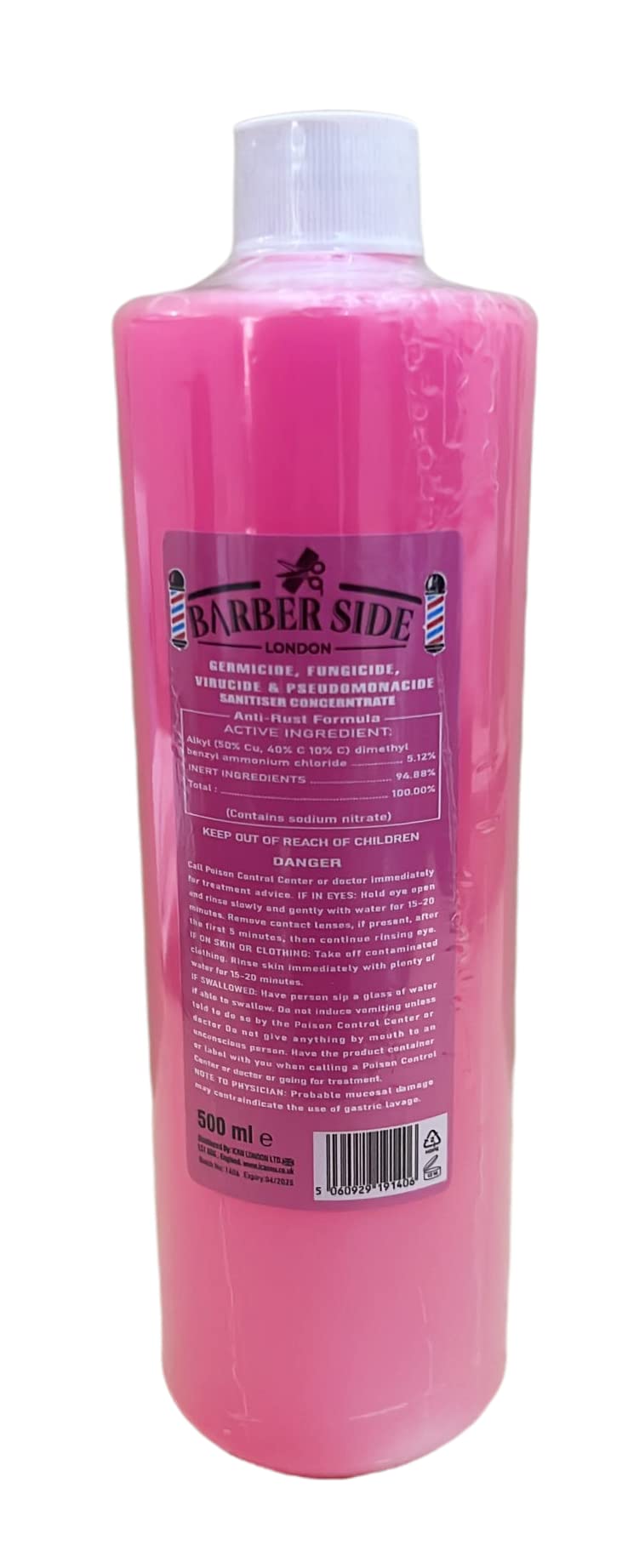 [Australia] - Barber Side London Disinfectant Solution for Salon Barbicide Jars, Medical, Athletics-Girmicide Solution 500ml (Pink) 