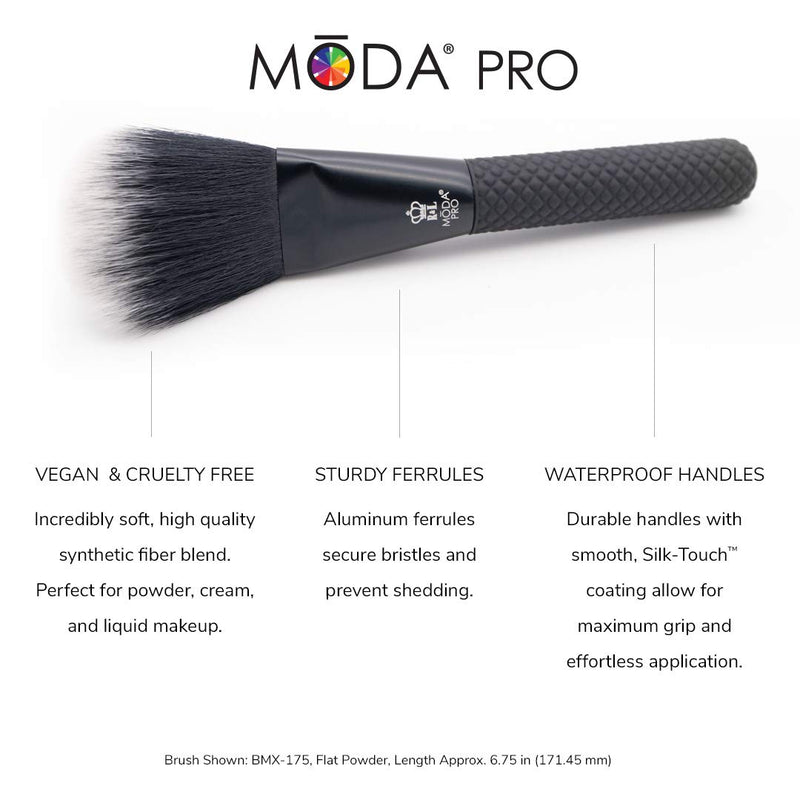 [Australia] - MODA Pro Complete 5pc Makeup Brush Set with Pouch, Includes, Flat Powder, Blender, Concealer, and Shader, Black 