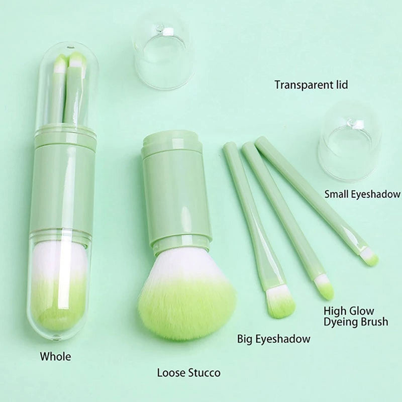 [Australia] - 4 in 1 Retractable Makeup Brush Set with Holder, ABEUTY Multifunctional Cosmetic Makeup Brushes Portable Facial Powder Eyeshadow Brushes for Travel (Green) Green 