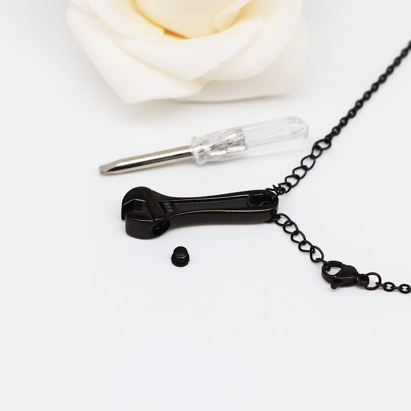 [Australia] - Cremation Jewelry for Ashes Wrench Hammer Stainless Steel Pendant Locket Keepsake Memorial Urn Necklace for Men Women Holder Ashes for Pet Human Black 