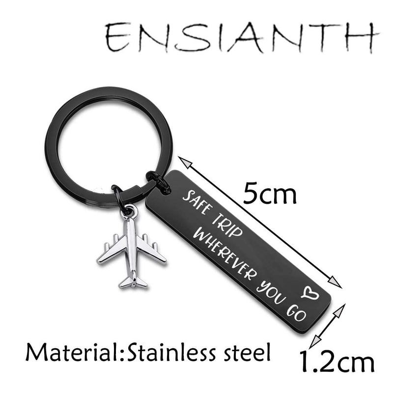 [Australia] - ENSIANTH Safe Trip Wherever You Go Keychain Safe Travels Keychain Flight Attendants Gift Pilot Jewelry Aviation Gift Safe Trip-black Key 