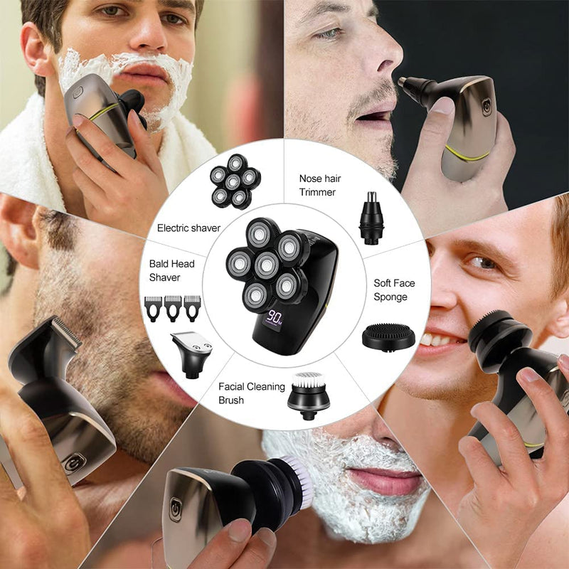 [Australia] - SURKER Electric Head Shaver for Bald Men Rotary Electric Razor Hair Trimmer Grooming Kit USB Rechargeable Wet and Dry Cordless Waterproof 6 in 1 