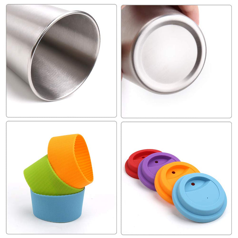 [Australia] - Rommeka Kids Stainless Steel Cups, 5 Pack Colorful Drinking Tumbler Sippy Cup with Silicone Lids and Straws Metal Mugs for Toddlers, Children and Adults - 12oz Silicon Lids/5 Color 