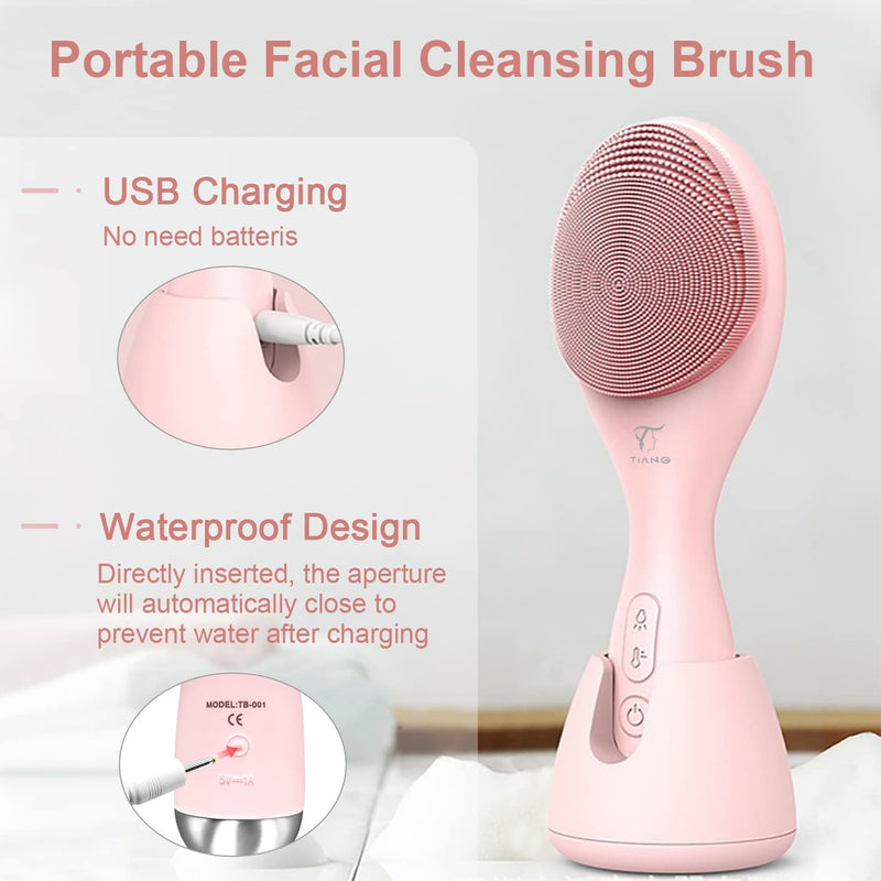 [Australia] - Sonic Facial Cleansing Brush, Rechargeable Waterproof Silicone Face Exfoliating Brush Advanced Portable Handheld Face Scrubber Brush Face Cleansing Device with 3 Speed | 42‚ÑÉ Heated Massage 