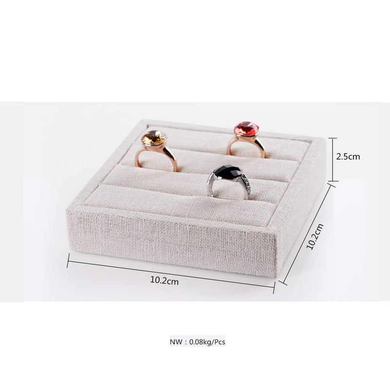 [Australia] - Oirlv linen 3 Slots Ring Earrings Display Trays Showcase Jewelry Organizer (creamy-white,square ) square 