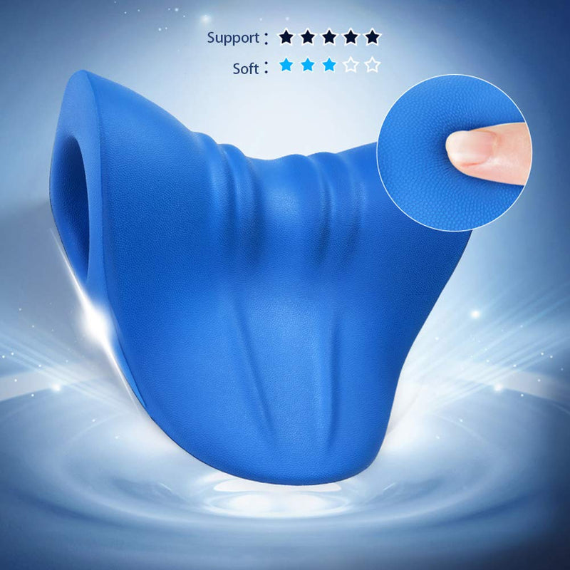 [Australia] - Neck and Shoulder Relaxer, Cervical Traction Device for TMJ Pain Relief and Cervical Spine Alignment, Chiropractic Pillow Neck Stretcher O-shape Navy Blue 8.6 X 8.3 X 5 Inch 