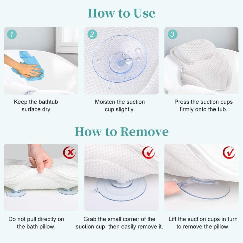 [Australia] - Bath Pillow Neck Back Support - Cushion for Women Spa Gifts Luxury Waterproof 4D Mesh Bathtub Pillows with 6 Non-Slip Suction 38×37 