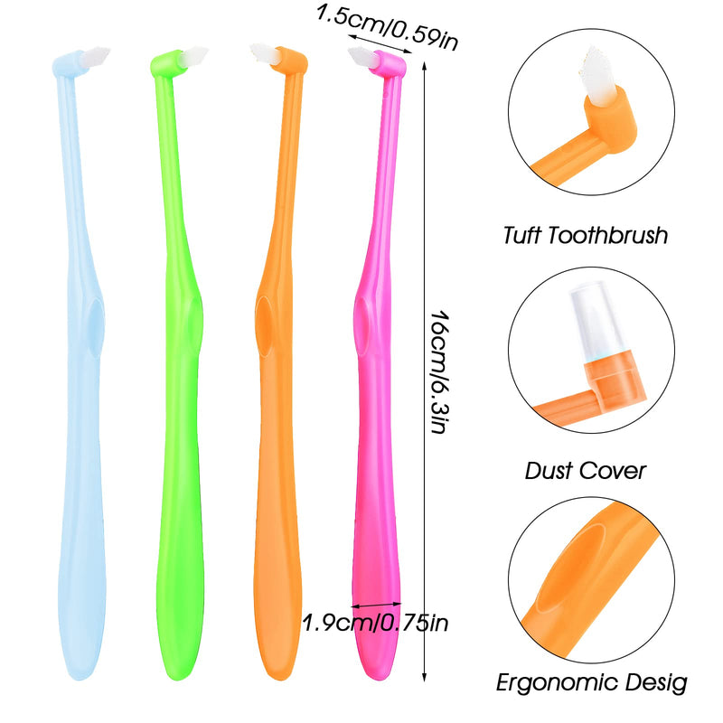 [Australia] - Ouligay 4 Pieces Tuft Toothbrush Tufted Brush End-tuft Interspace Toothbrushes Single Tufted Toothbrush Compact Interdental Toothbrush Soft Trim Toothbrush for Orthodontic Braces Detail Cleaning Green Blue Orange Pink 1 count (Pack of 4) 