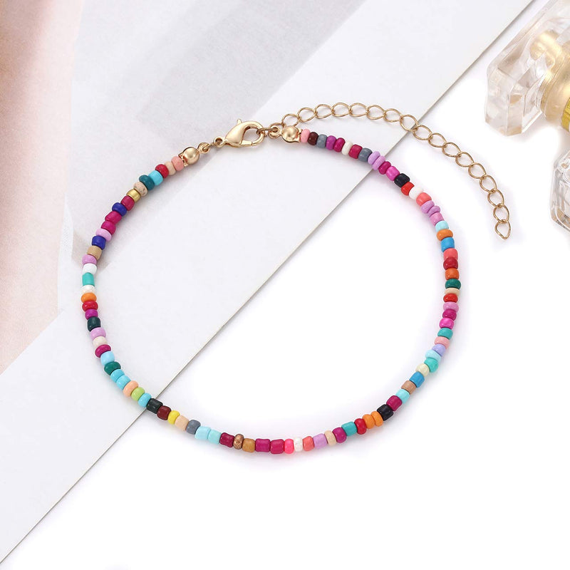[Australia] - YAHPERN Anklets for Women Girls Color Beads Turquoise Drop Sequin Charm Adjustable Ankle Bracelets Set Boho Multilayer Beach Foot Jewelry gold 