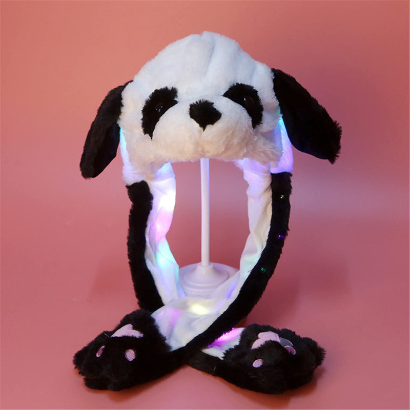 [Australia] - Rabbit Hat Ear Moving Jumping Hat LED Glowing Funny Bunny Plush Hat Cap Cosplay Party Holiday Hat for Women Girls Black Panda 