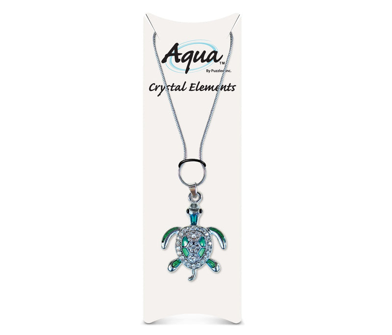 [Australia] - Puzzled Green Sea Turtle Necklace, 18 Inch Fashionable & Elegant Silver Chain Jewelry with Rhinestone Studded Pendant for Casual Formal Attire Sea Life Themed Girls Teens Women Fashion Neck Accessory 